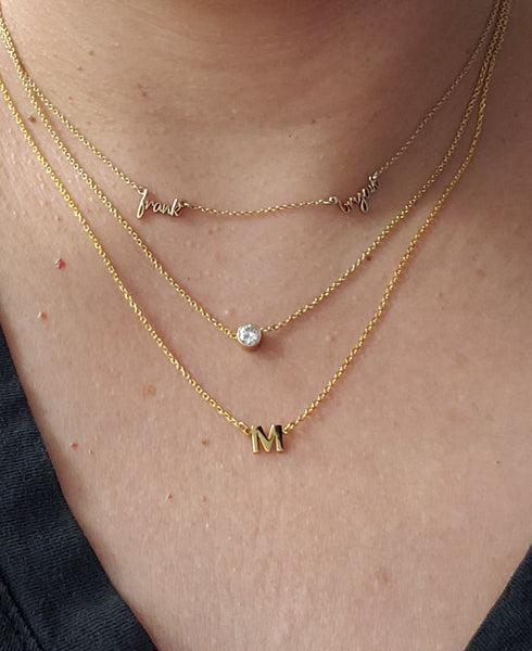 Gold Block Initial Necklace