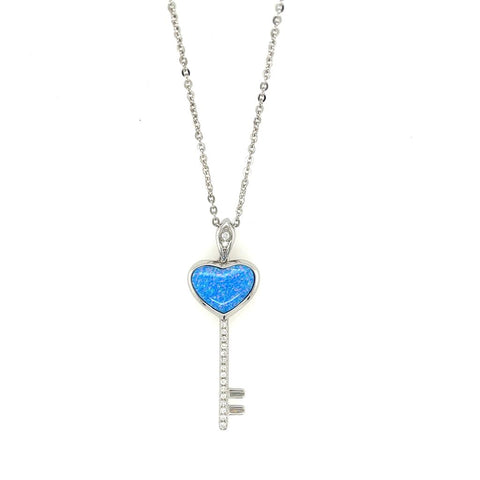 Opal Heart Key Pendant